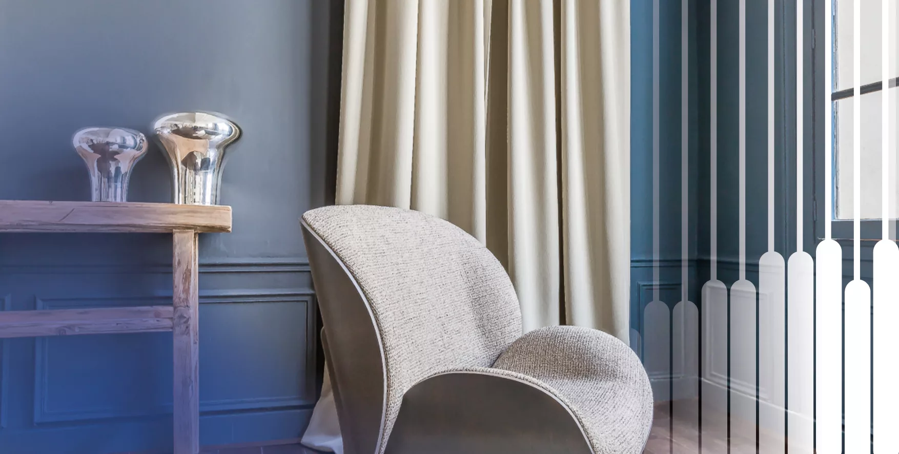 Ludovic Bougo Fauteuil design près fenêtre avec graphique superposé