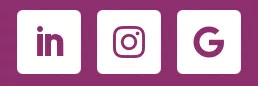 Icônes LinkedIn, Instagram et Google sur fond violet